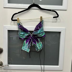‼️SOLD‼️ Sequin Butterfly Crop Top - Purple and Teal